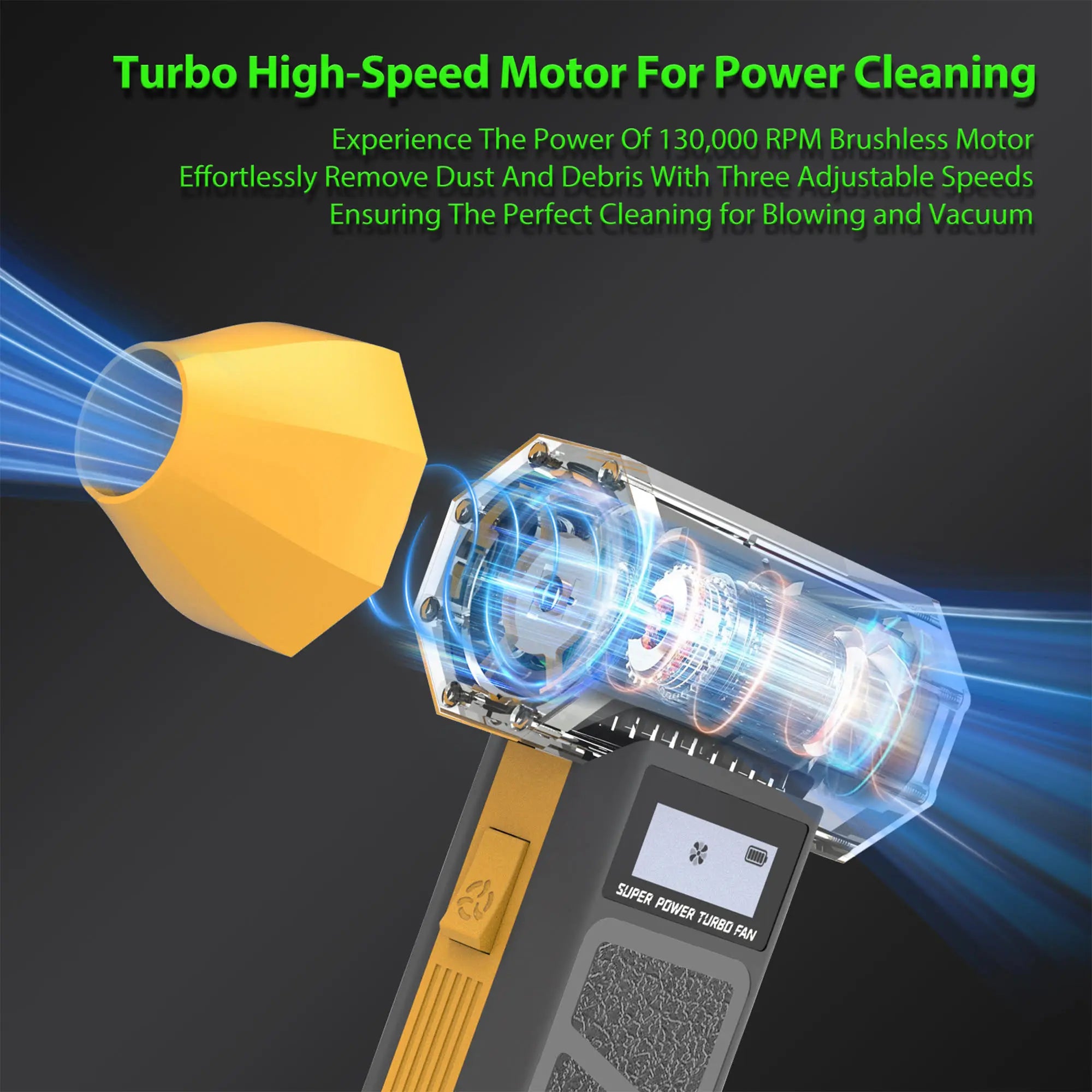 Blue Horizon 130000RPM Cordless 2-In-1 Handheld Turbo Vacuum & Jet Blower - Ultimate Cleaning Companion for Your Car, Home, and More!