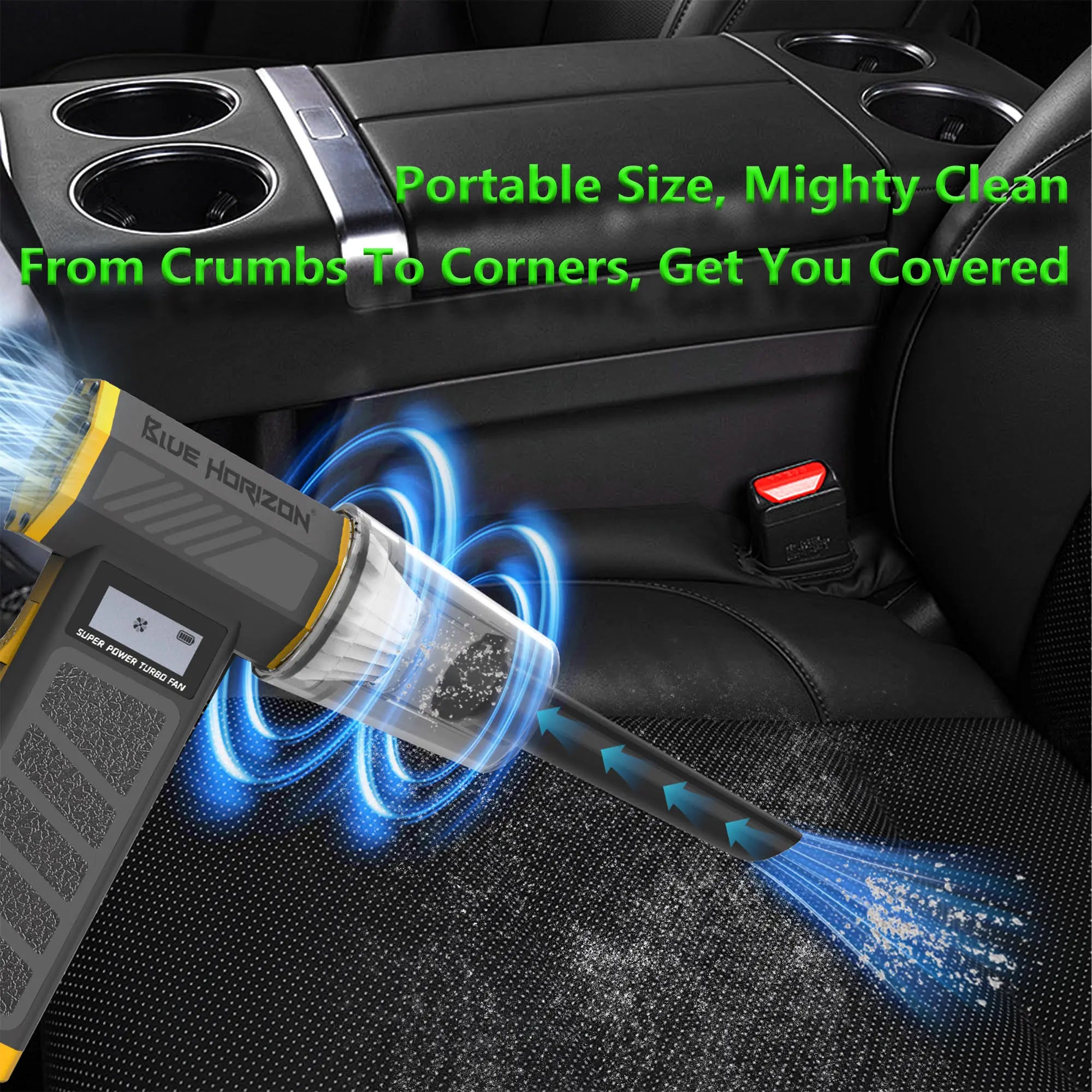 Blue Horizon 130000RPM Cordless 2-In-1 Handheld Turbo Vacuum & Jet Blower - Ultimate Cleaning Companion for Your Car, Home, and More!